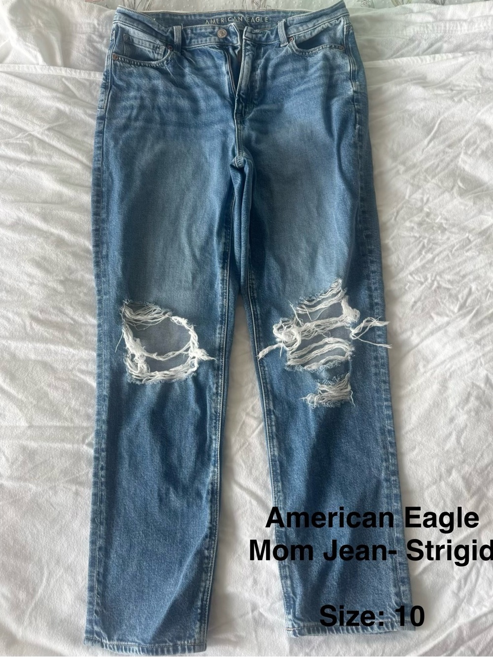 American Eagle Outfitters Light Blue Ripped High-Rise Mom Jeans